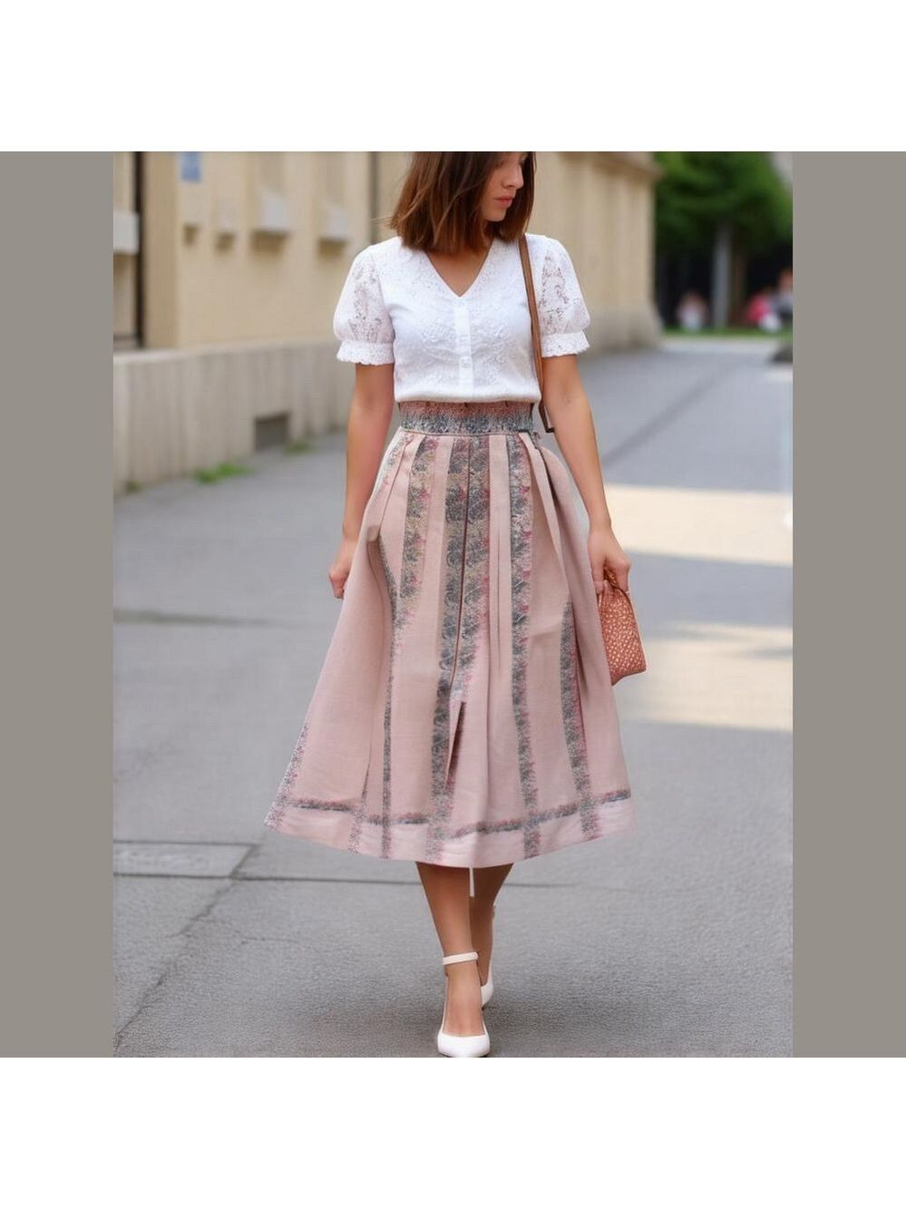 90s GEIGER AUSTRIA PINK & BLUE FLORAL STRIPE PLEAT HIGH WAIST MIDI SKIRT SZ XXS